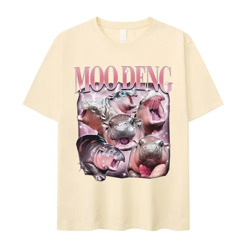 Moo Deng divertente bambino ippopotamo Meme magliette uomo donna Retro estetica manica corta T-shirt di alta qualità 100% cotone Tshirt oversize