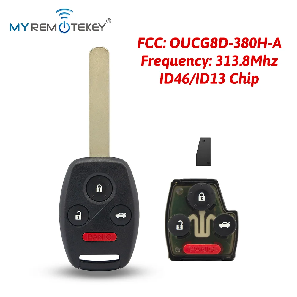 MYREMOTEKEY Remote Key 3 Button with Panic 313.8MHz ID46/ID13 Chip FCC OUCG8D-380H-A Car Remote Key Fob HON66