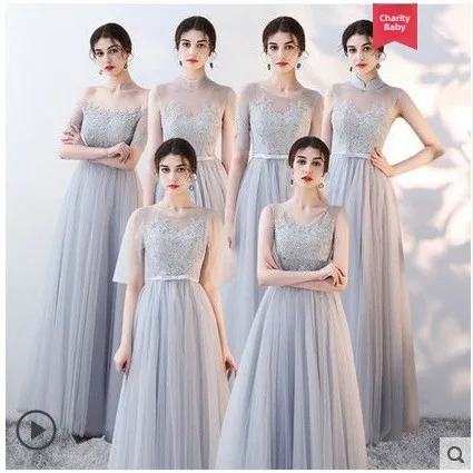 

Sisters Ensemble Maids of Chinese Sle Midi Dr Performance Blue aduation Evening Gown Women Ele Lace Puffy Skirt