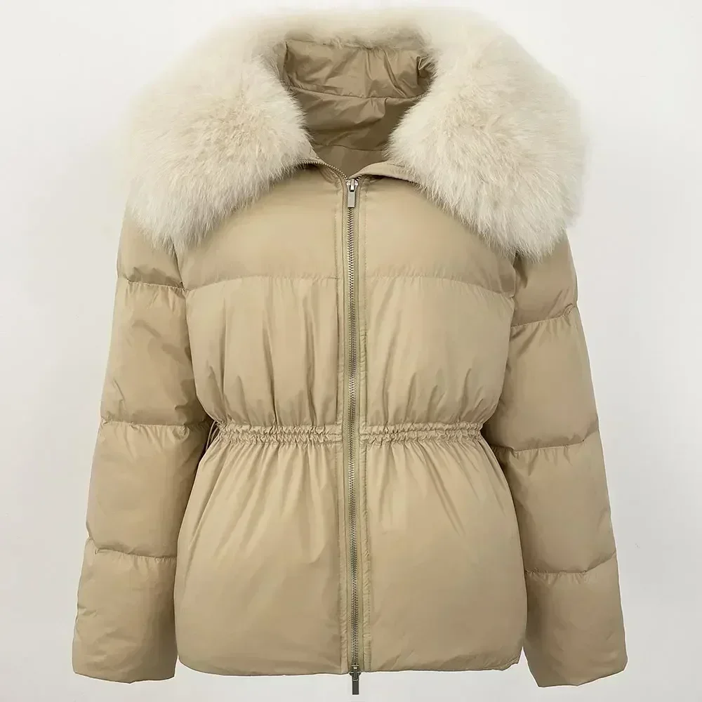 Jaket Bulu Angsa Putih Elegan Wanita Mantel Bulu Asli Jaket Bulu Angsa Putih Jaket Puffer Mantel Bulu Rubah Musim Dingin Baru Wanita