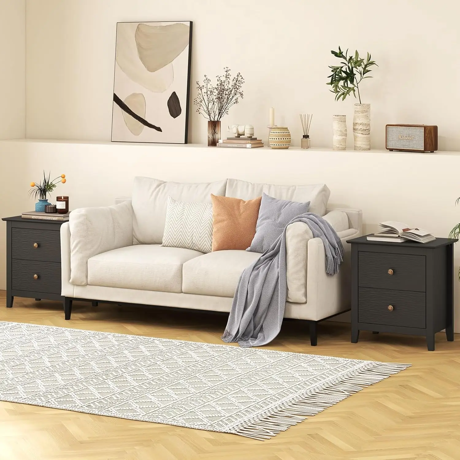Nightstands Set of 2, Modern 2 Drawers Night Stands with Handles, Sofa Side Table with Sturdy Legs for Small, Customized - view 4