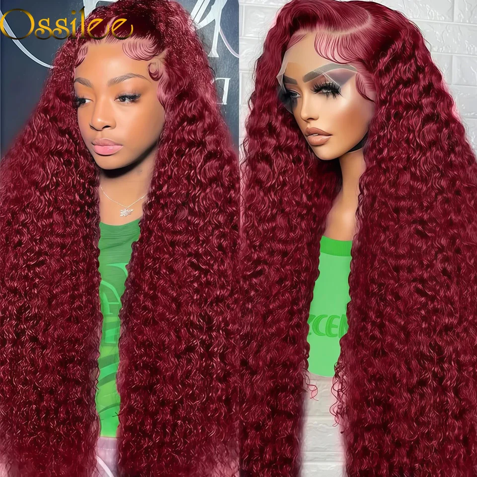 

99j Burgundy Lace Front Wigs Human Hair 28inch 13x6 HD Deep Wave Lace Front Wigs Human Hair Pre Plucked 250 Density
