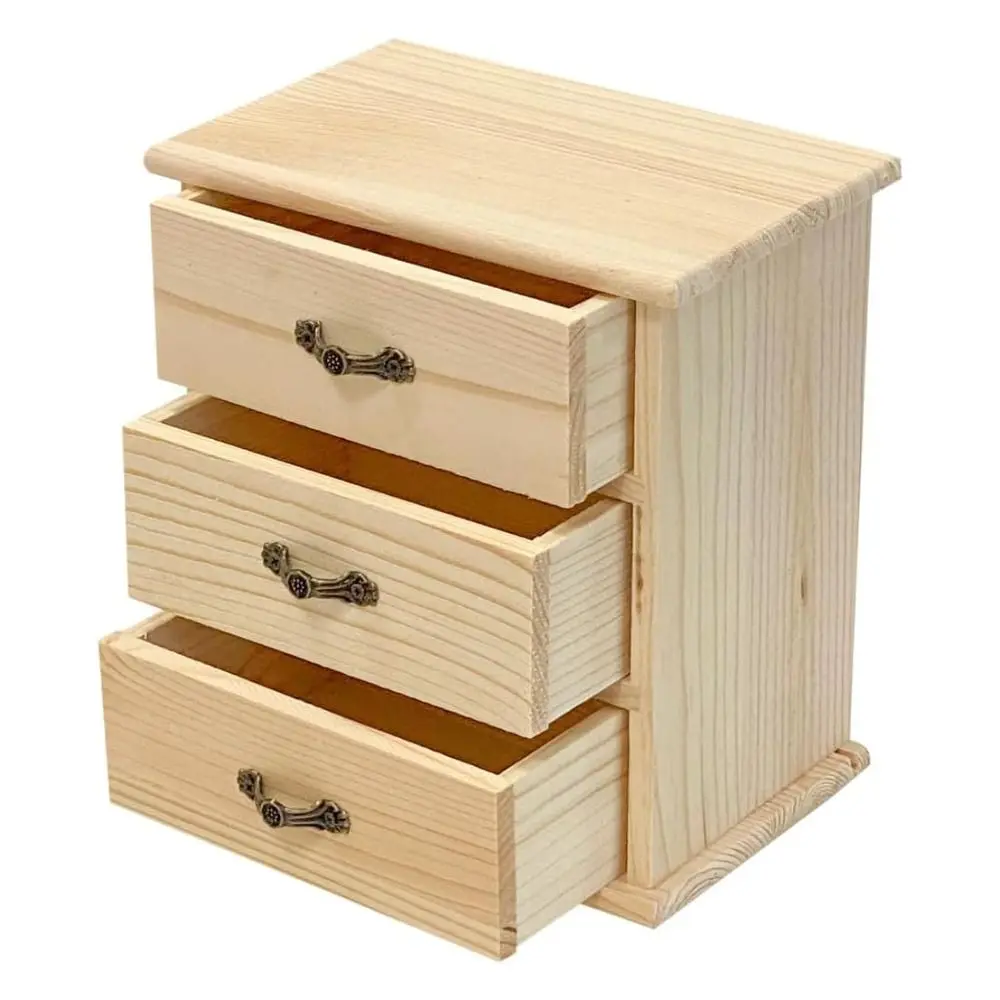 3-Layers Wooden Jewelry Storage Holder Simple Space Saving 3 Tier Drawers Type Organizer Mini Multi-purpose Desk Sundries Box