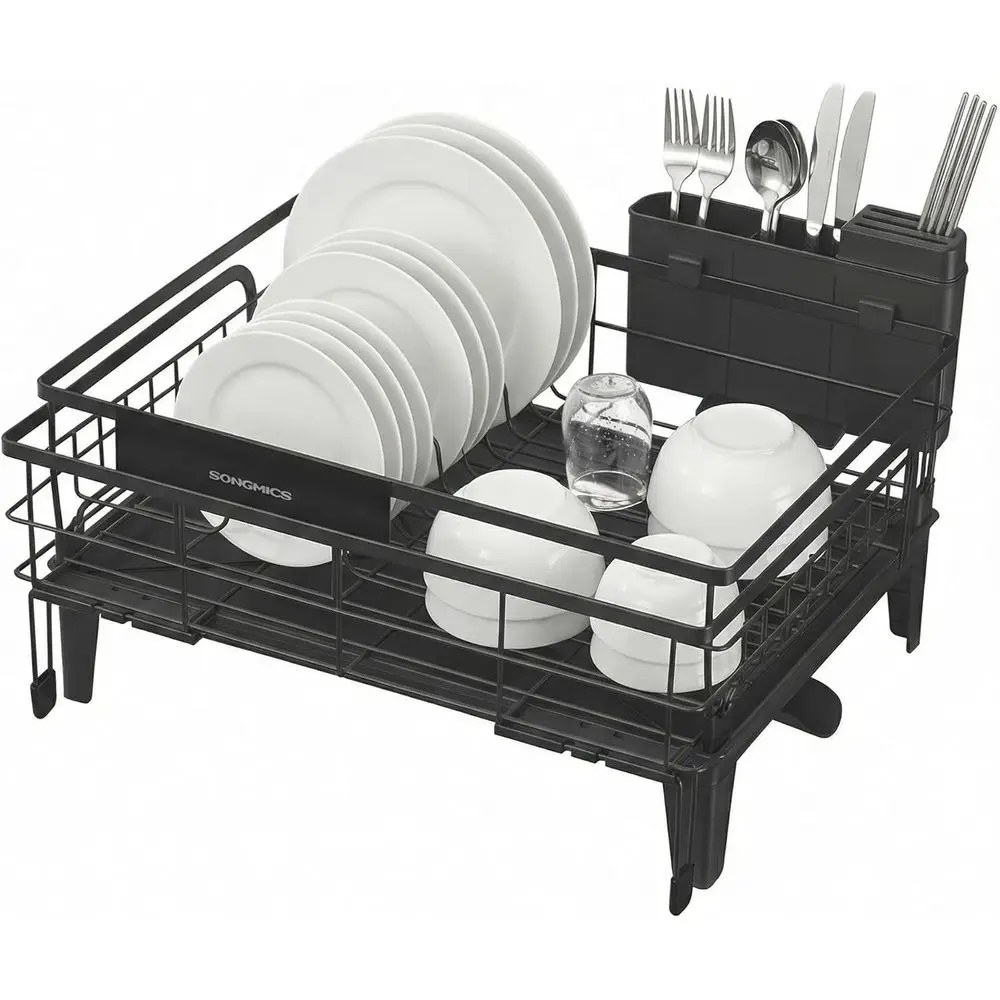 

Dish Drying Rack, Kitchen Dish Rack with Drainboard, 360° Rotatable and Exble Spout, with Cutlery Holder, (12.2-22) x 16.5 x 7.9
