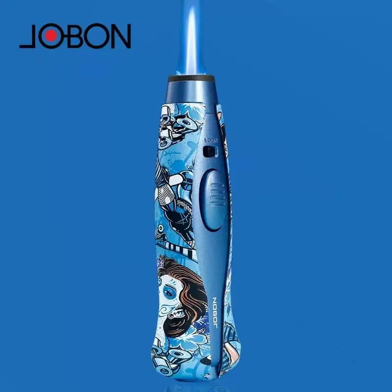

JOBON Ветрозащитная уличная бутановая газовая зажигалка 360° ° Использование пистолета зажигания Blue Flame Turbo Jet, металлическая зажигалка для приготовления барбекю, сигар