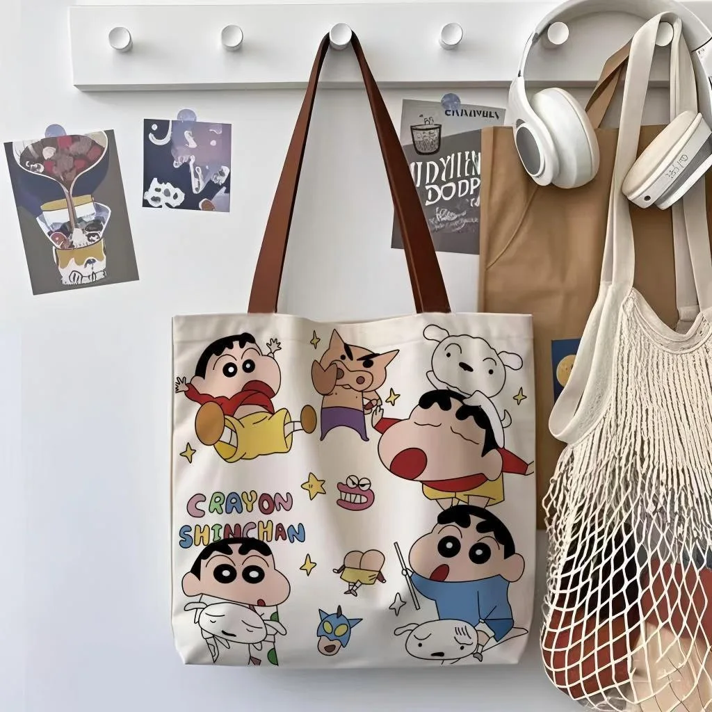 

Crayon Shin-chan Canvas Bag Shopping Bag Shoulder Bag Large Capacity Commuter Handbag Cute Cartoon Portable Storage Bag Gifts