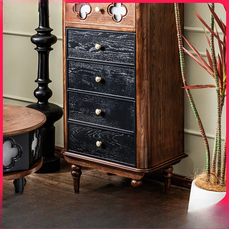 

French retro solid wood chest of drawers small apartment bedroom, bedside cabinet, locker, living room against the wall