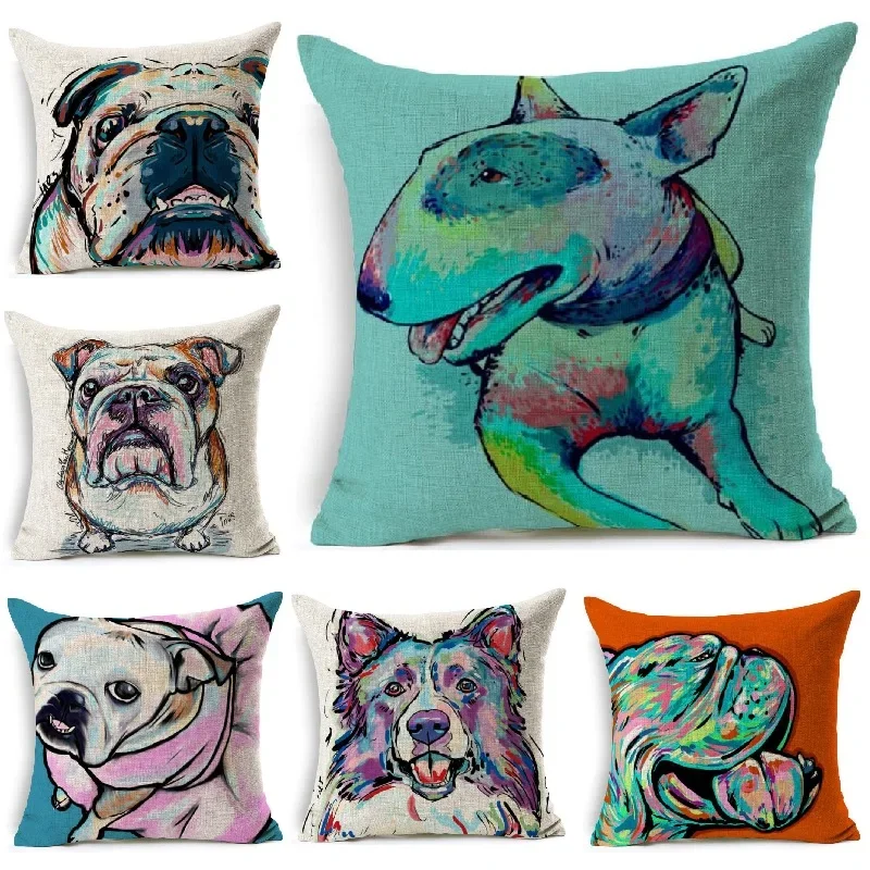 Just linen cushion for sofa and car, decorative pillowcase, funny, over, dog, cat, document, painting