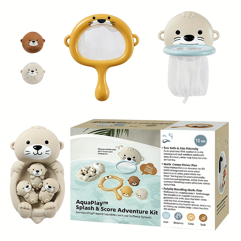 Bella Famiglia di Lontra Giocattolo da Bagnetto per Bambini Giocattoli da Bagno in Silicone Genitore-Figlio Lontra Giocattolo d'Acqua Galleggiante Giocattolo per Vasca da Bagno da Spremere Morbido per il Bambino