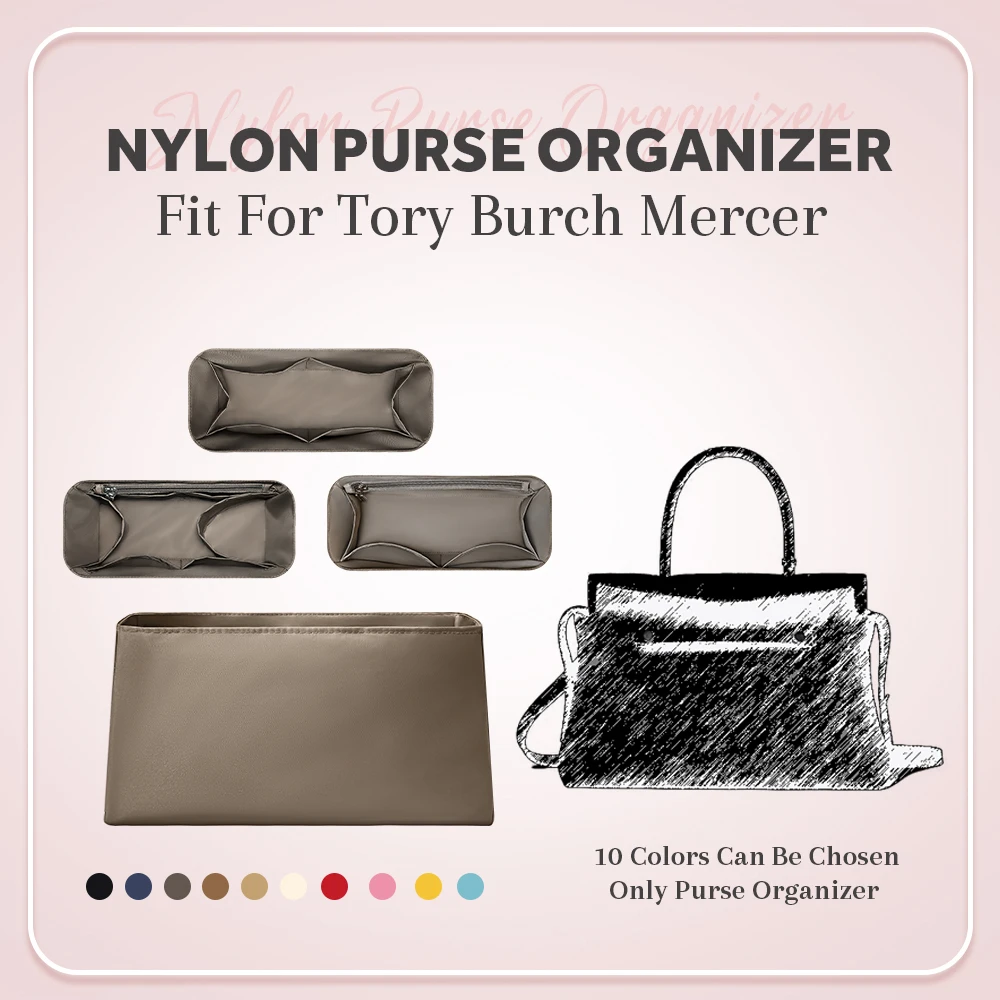 

Nylon Purse Organizer Insert, Inner Liner Bag Organizer Insert Fit for Tory Burch Mercer Handbag Lightweight Inside Bag In Bag