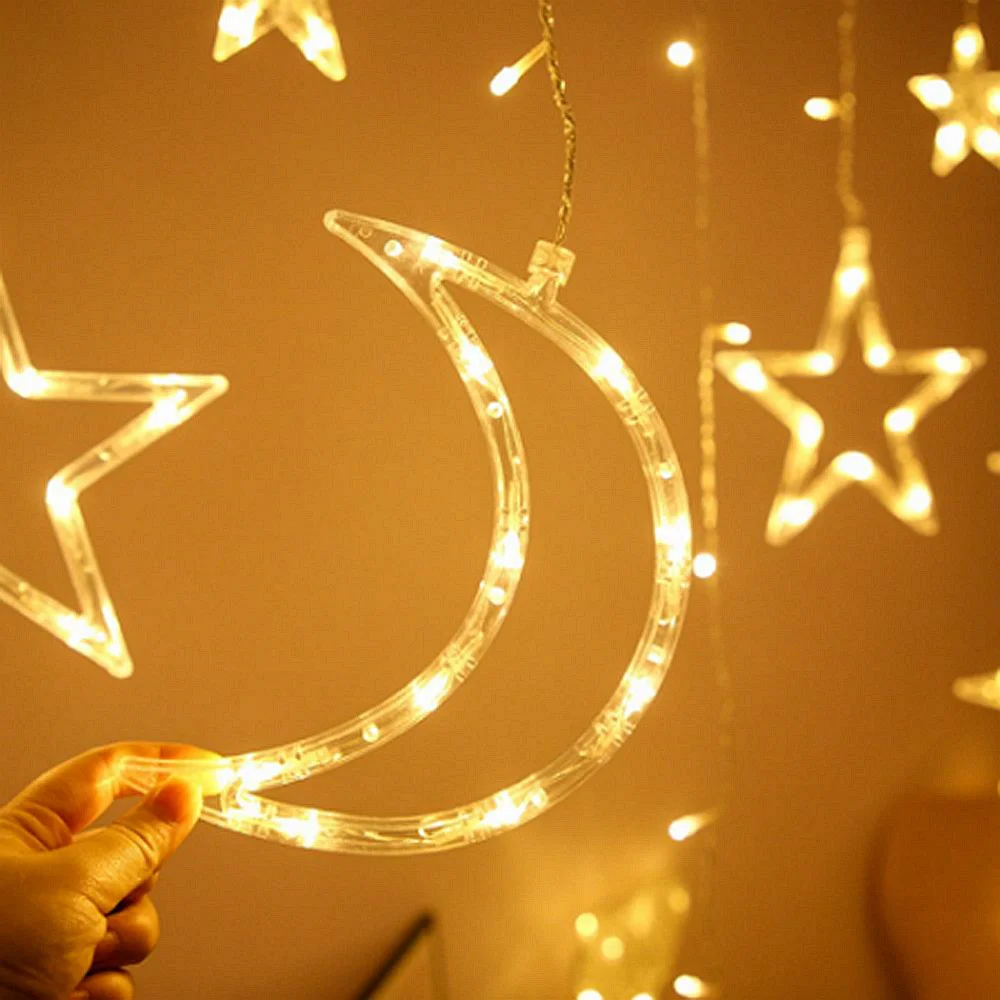 Moon Star Led Gordijn Garland String Light EID Mubarak Ramadan Decoratie 2025, Islamitische Moslim Party Decor Mubarak Ramadan Kareem