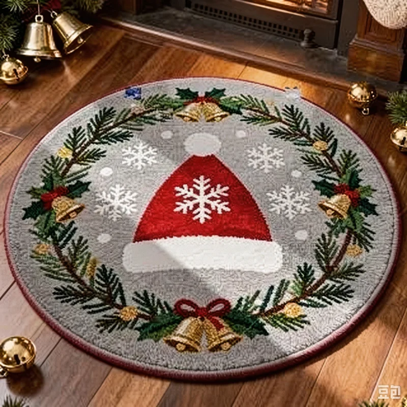Reindeer Sleigh Rug Christmas Cream White Felt NonSlip Carpet for Living Room Bedroom Fireplace Xmas Tree Gift Floor Mat