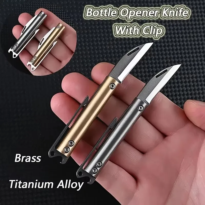Titanium alloy sharp knives, outdoor camping tools, brass folding knives, portable keychains, pendant gifts