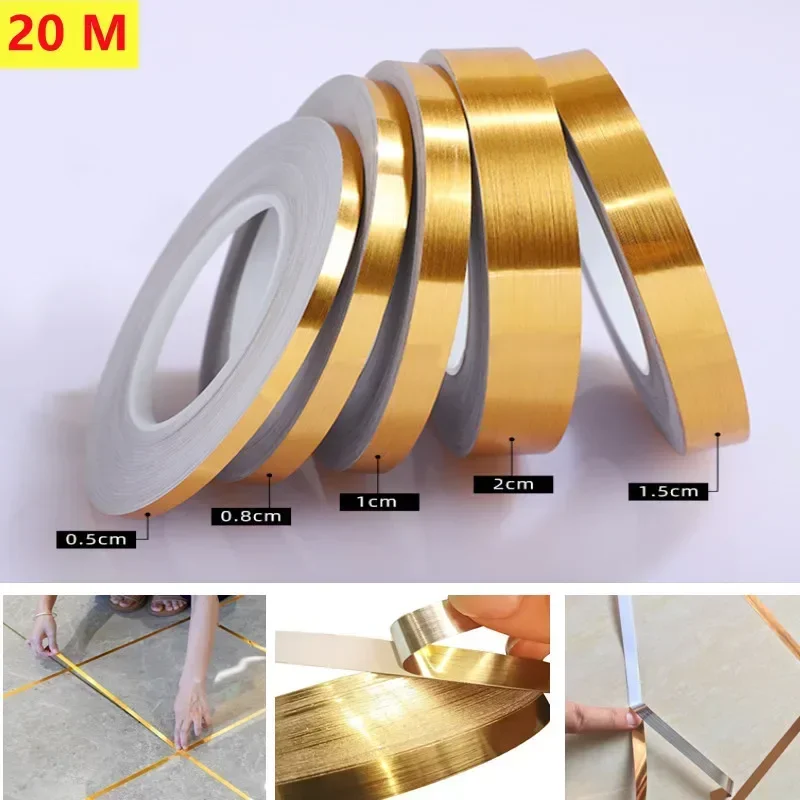 20M Ceramic Tile Mildewproof Gap Tape Decor Gold Silver Black Self Adhesive Wall Tile Floor Tape Sticker Home Decorations