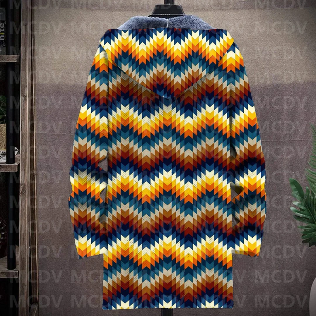 Men's Retro Print Plush Thick Long-Sleeved Coat Cardigan 3D All Over Prined Fleece Hooded Overcoat Unisex Thick Warm Jacket