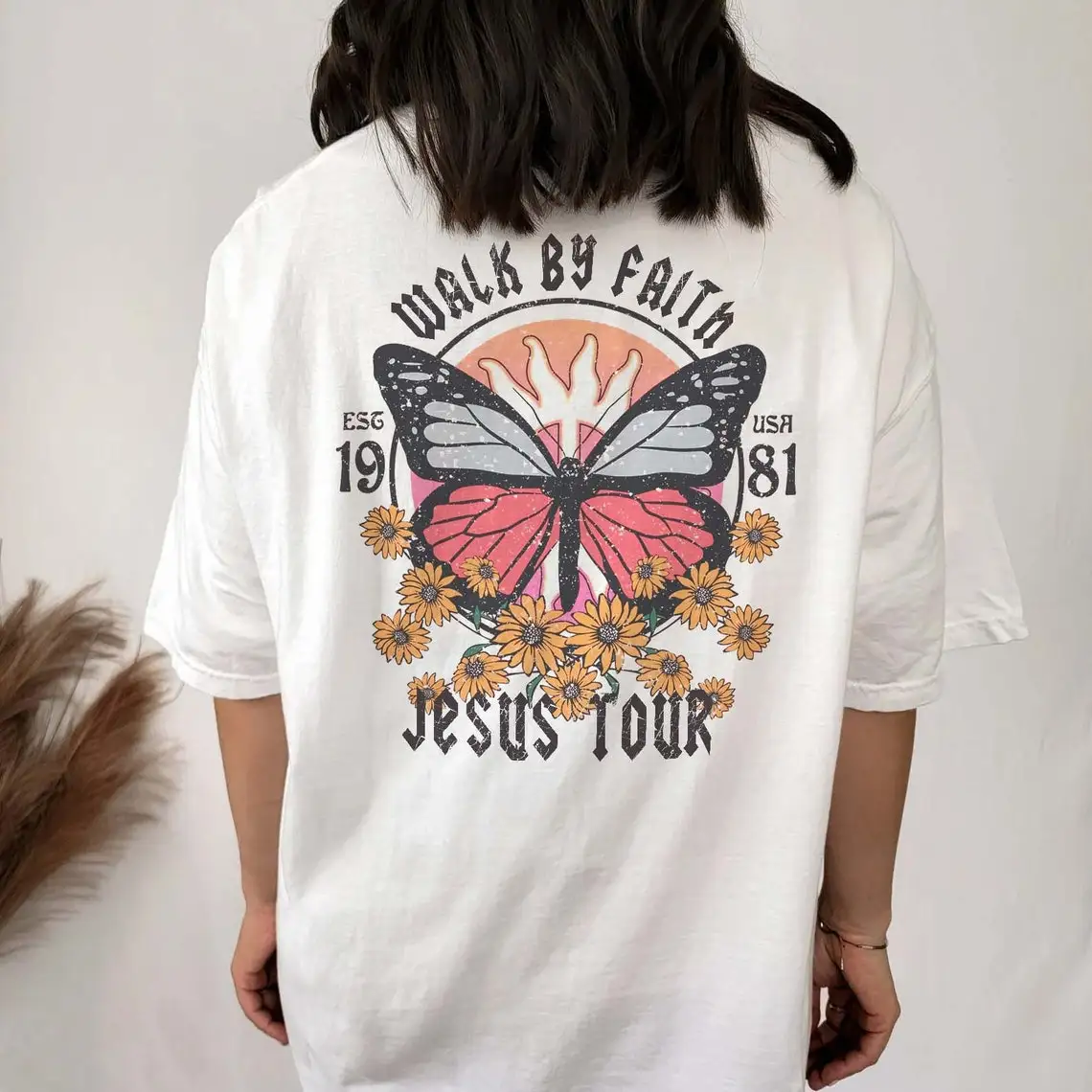 

colored butterfly Walk by Faith tshirt vintage women graphic jesus Christian bible tee shirt