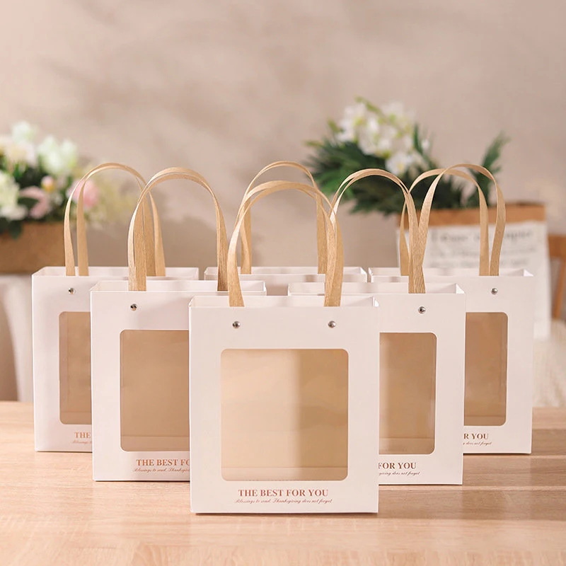 20.3×22.5×9.4 cm 5 set Black Frame Orange Window Paper Box + Bag DIY Handmade Chocolate Wedding Birthday Holiday Gift Pack