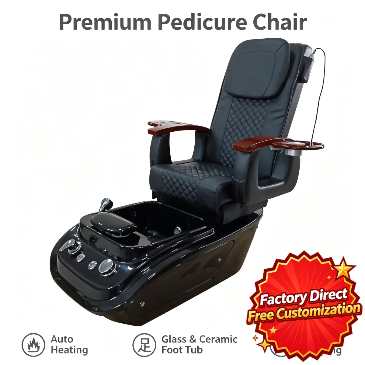 Premium Electric Massage Pedicure Chair Remote Control Heated Foot Spa Hydrotherapy Professional Nail Salon Beauty Furniture