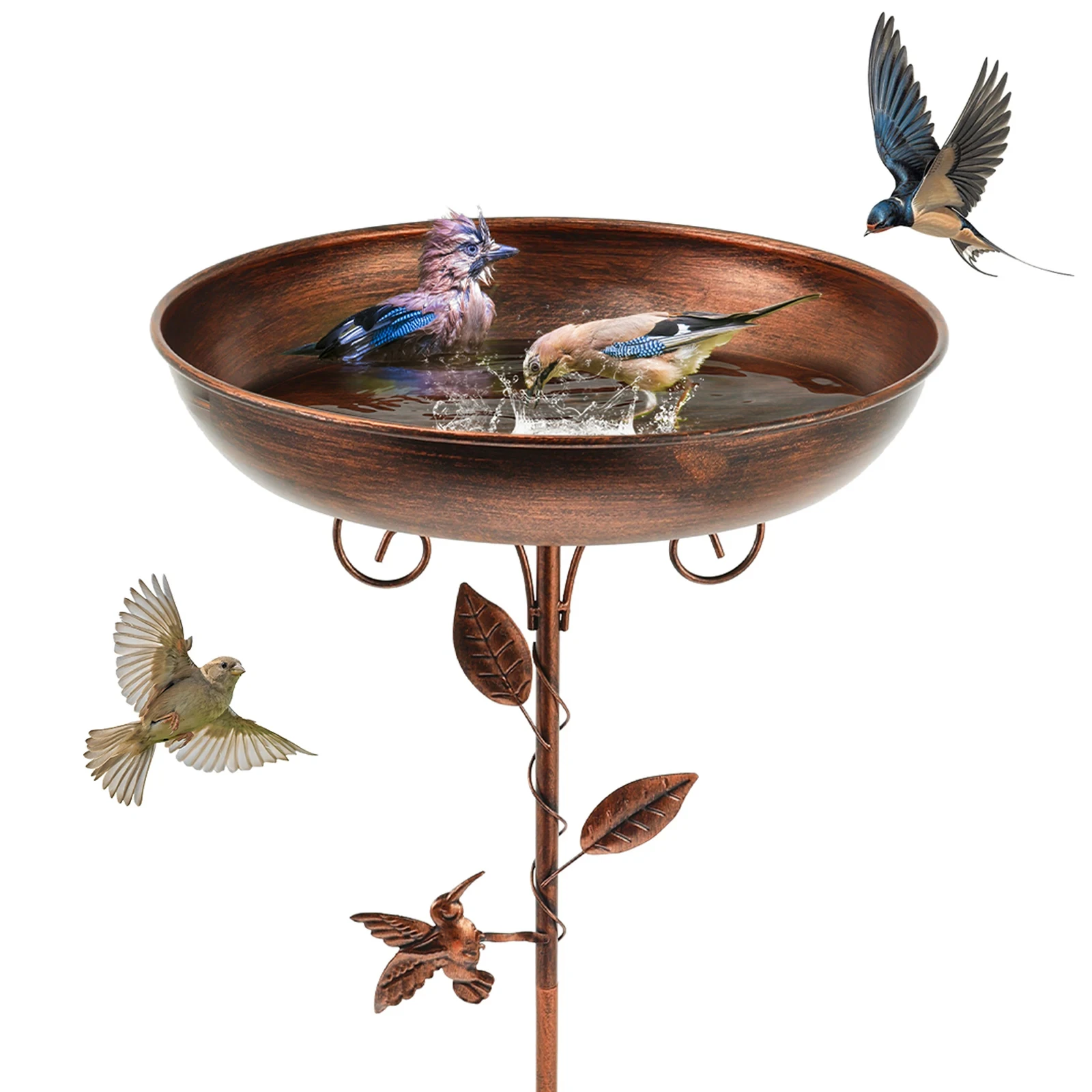 

Bird Bath Feeder Bowl Iron Garden Outside Standing Vintage Adjustable Height Garden Outdoors Patio Yard Lawn Stake Decoration