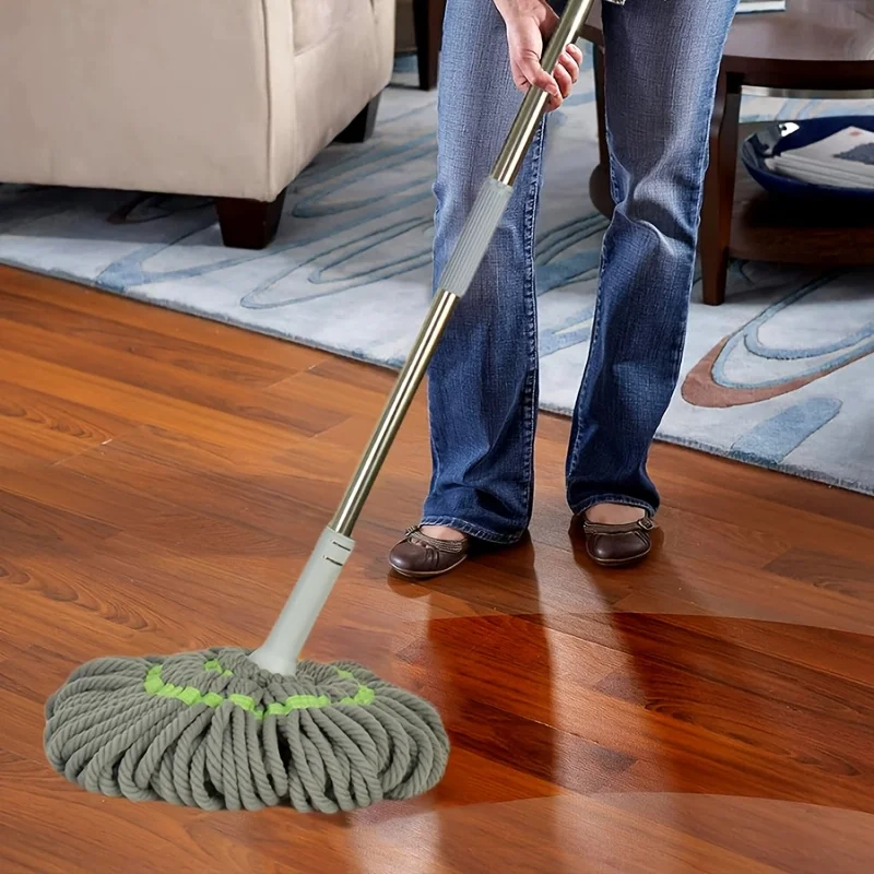 Mopa Autoescurrible para Limpieza de Pisos, Mopa de Microfibra con Mango Largo, Mopa Giratoria Fácil de Escurrir para Pisos de Madera y Azulejos
