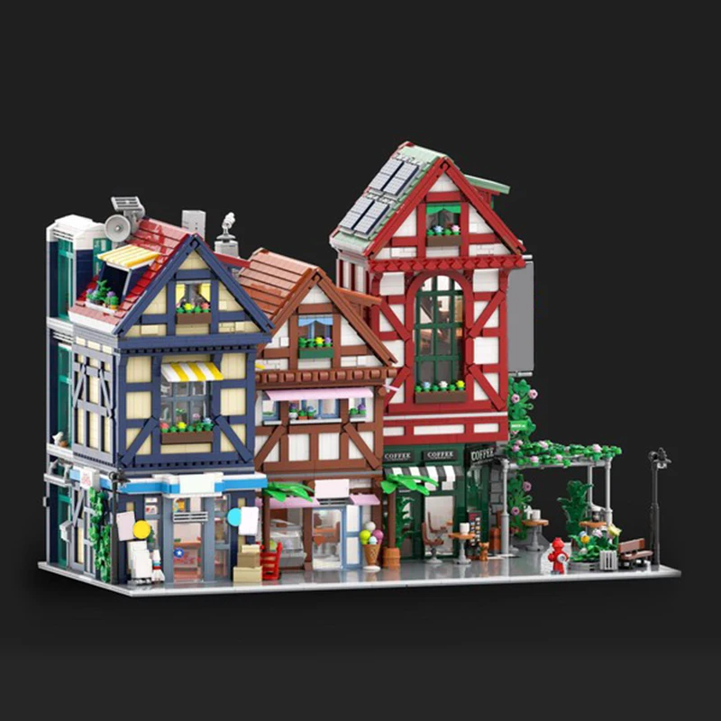 6728pcs MOC Modular Buildings Terraced Half Timbered House Comic Store Ice Cream Shop Coffee House Model Building Blocks 3D DIY
