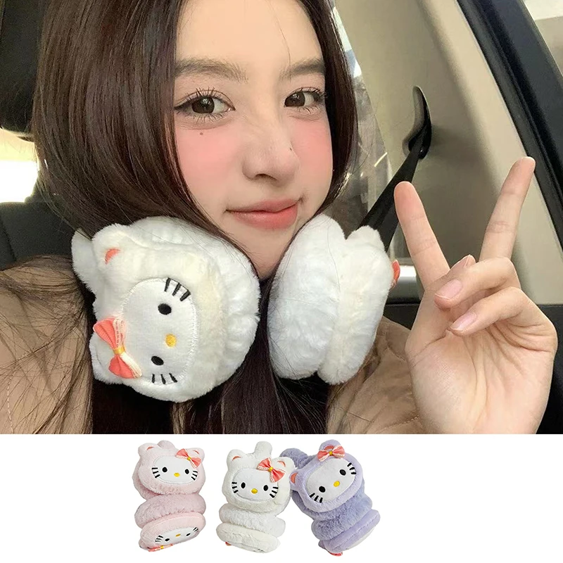 Kawaii Sanrio Hello Kitty Ear Warmer Cute Cartoon Autumn Winter Collapsible Anti-Freeze Plush Ear Muffs Girlfriend Winter Gift