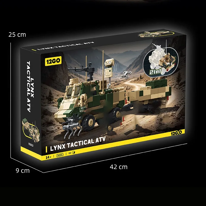 With Box 91013 Lynx 6x6 Tactical ATV Building Blocks 2 In 1 Transform Military Model DIY Assembly Bricks Educational Toy ﻿