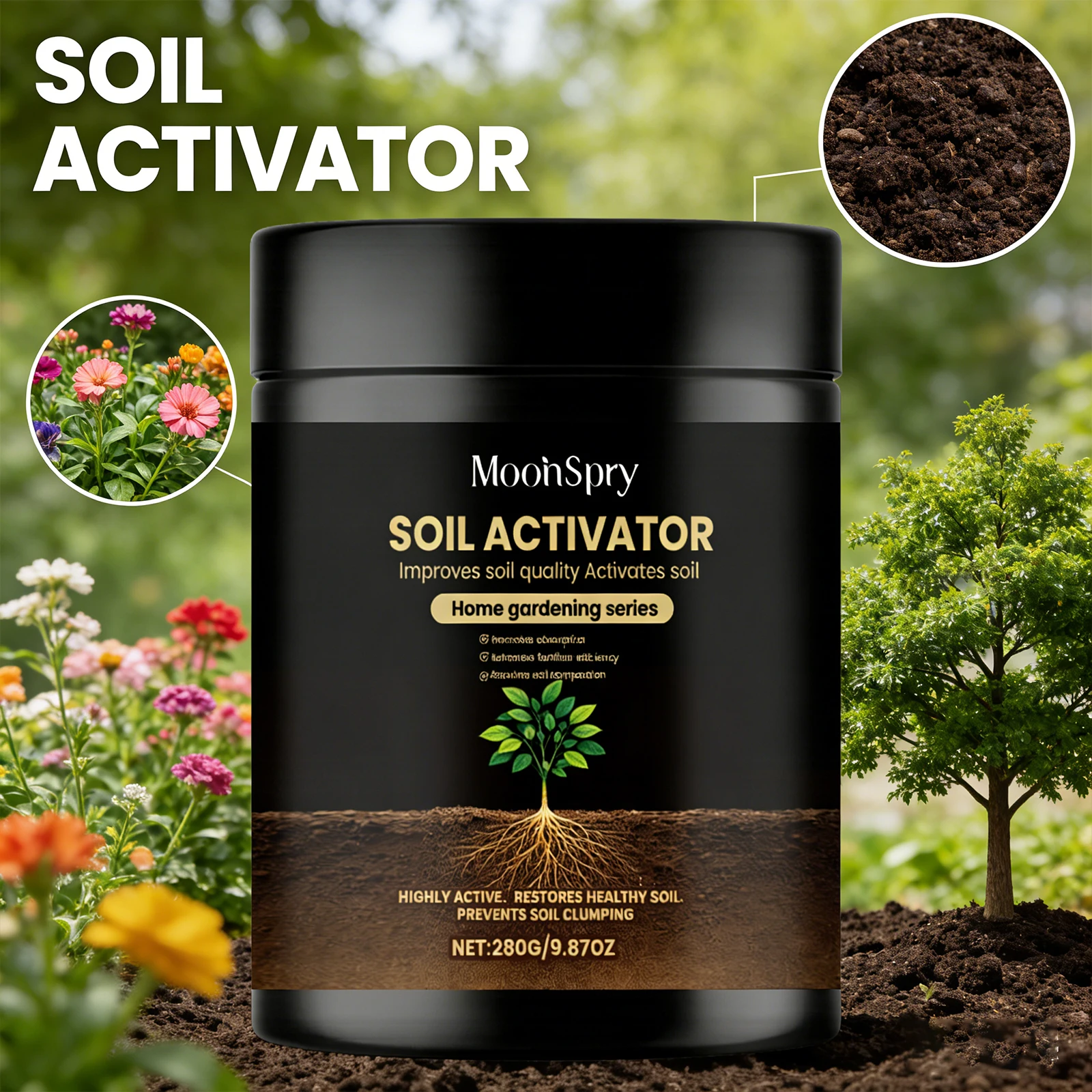 Activateur de sol pour plantes, améliore les nutriments du substrat, améliore la qualité du sol, facile à utiliser pour les plantes en pot, les fleurs et les légumes du jardin.