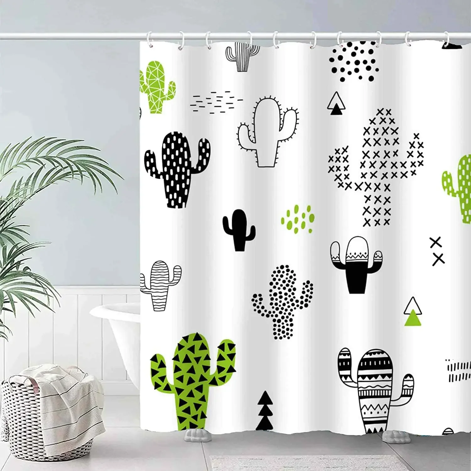 Cartoon Cactus Shower Curtain Abstract Contracted Cute Hand Drawn with Cactus Hipster Nordic Decor Bathroom Bath Curtain Hooks