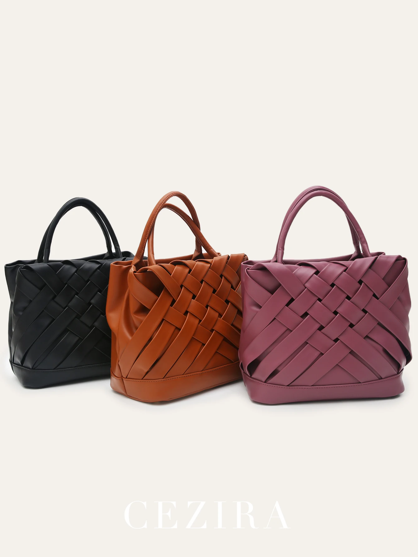 CEZIRA borse tessute a mano di lusso per le donne moda PU in pelle vegana borsa con manico superiore Tote Bucket borse a tracolla Daily Sac