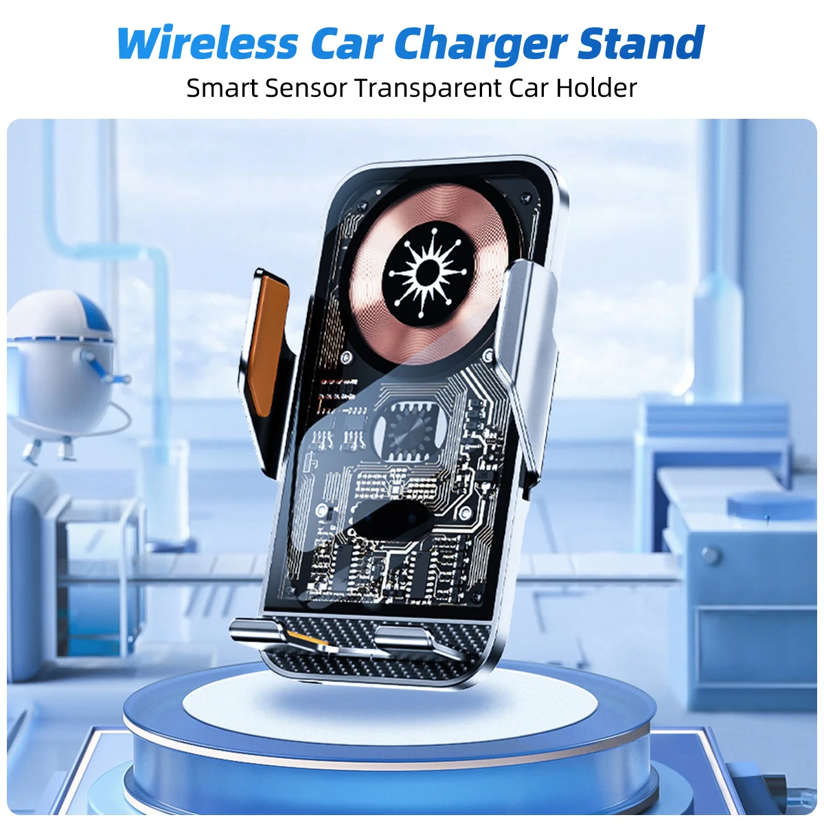 Wireless Car Charger phone Stand Transparent Auto Car Phone Holder Mount For iPhone 14 13 12 11 Samsung Fast Charging Station