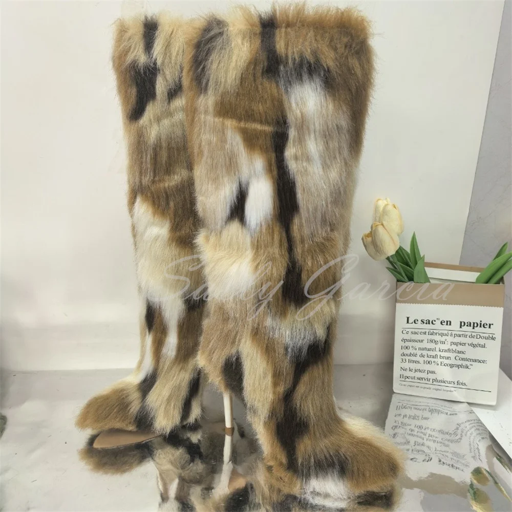 2025 nuevo tacón alto de piel sintética hasta la rodilla botas de mujer puntiagudas tacón de aguja Color a juego cremallera lateral invierno cálido bota larga