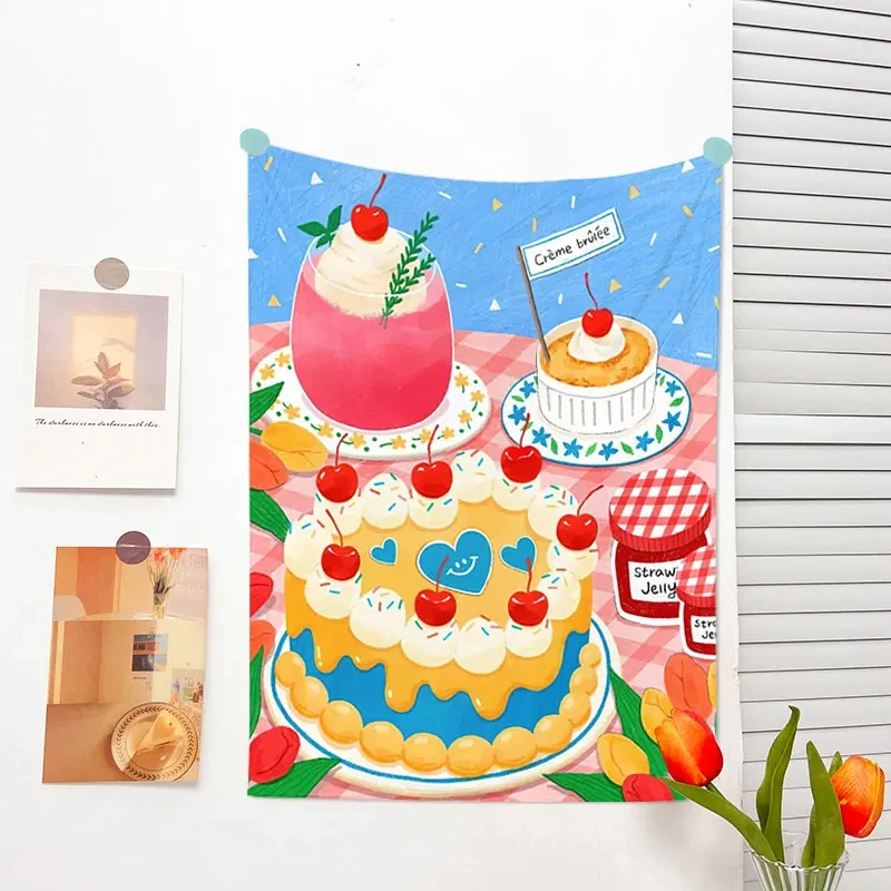 Korean Style Wall Hanging Tapestries Birthday Cake Background Bedroom Decor Tapestry Room Decorating Cloth for Bedroom Decor