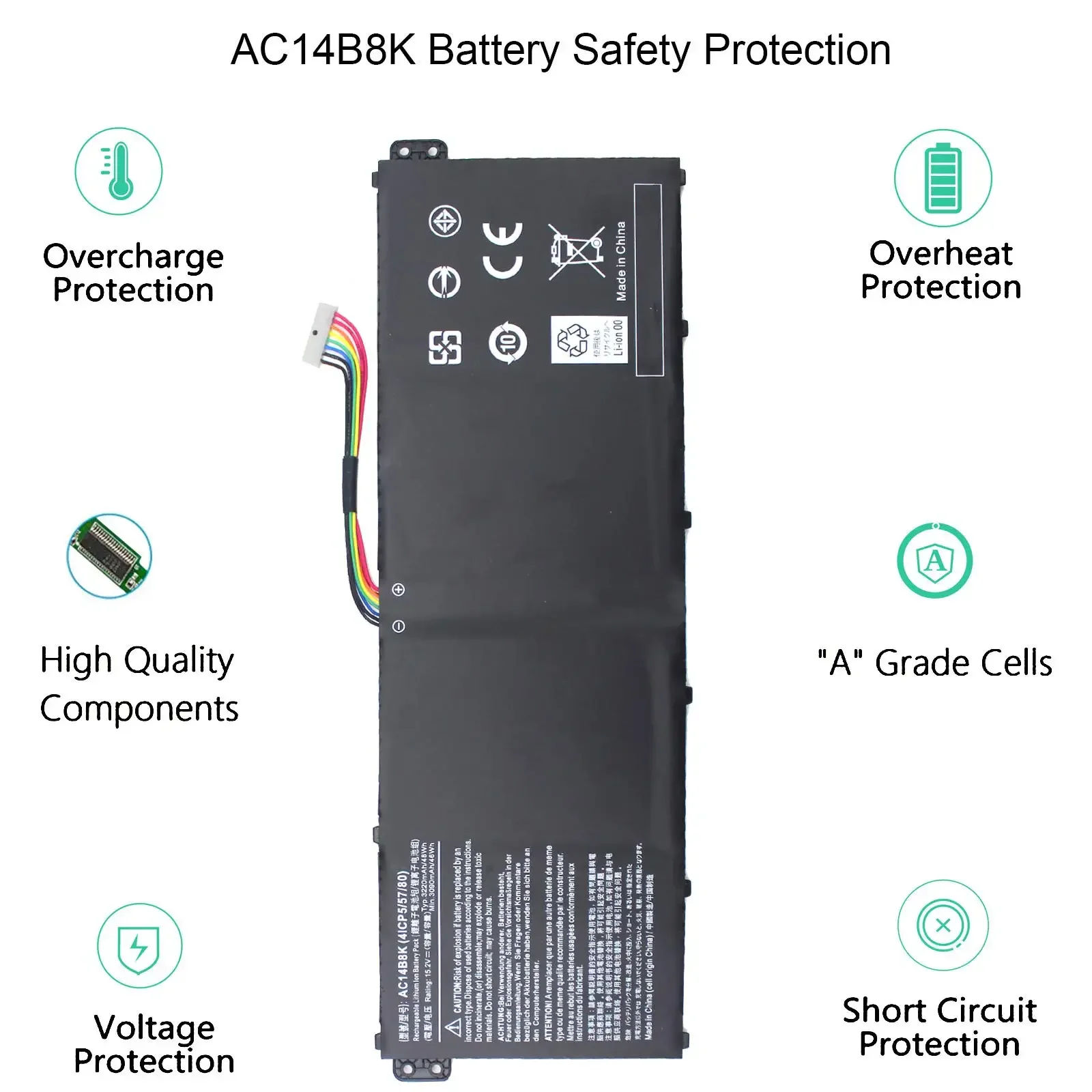 AC14B8K Laptop Battery for Acer Predator Helios Nitro 5 N17C1 AN515 PH315-51 PH315-52 G3-571 G3-572 N18Q13 AN515-53 AN515-54style=