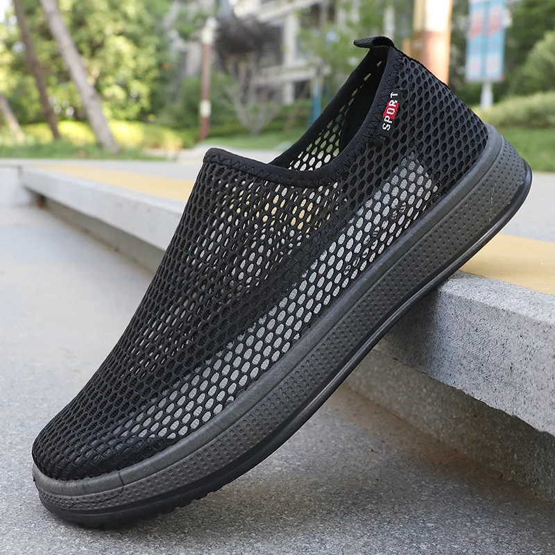 Tênis de verão com superfície de malha para homens, sapatos de tecido beijing, super respirável, casual, dirigindo