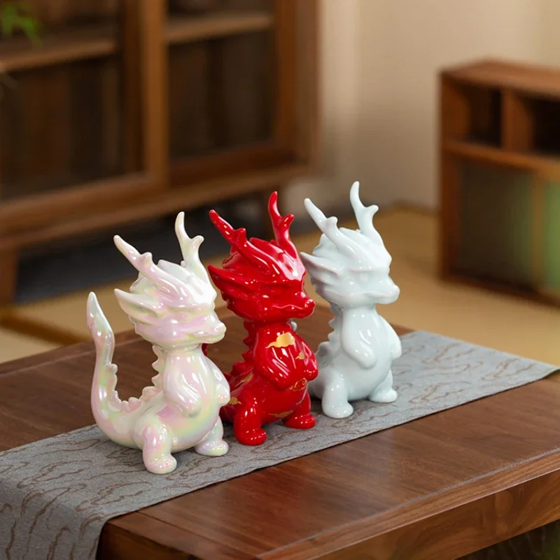 Red ceramic dragon ornament lucky entrance office home decoration