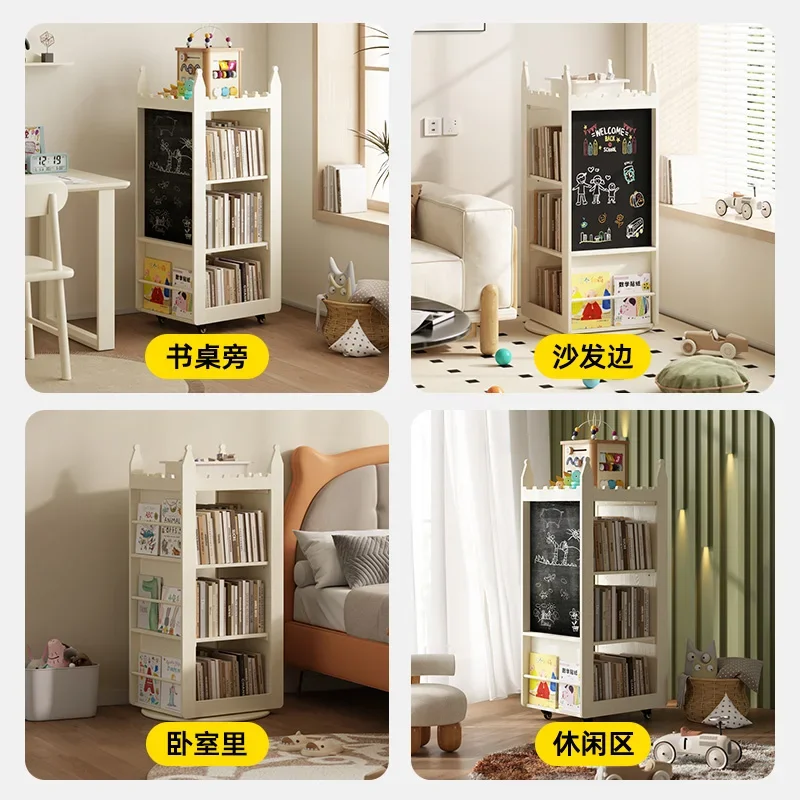 Solid wood bookshelf Children's small bookcase Floor-to-ceiling movable picture book shelf Book storage rack Student home