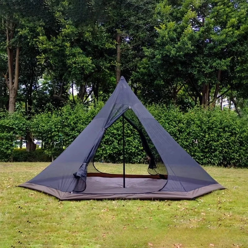 Pyramid Tent Outdoor Camping Sturdy  Poles Spacious Flower-Shaped Platform Double-Layer Cloth Black Coating