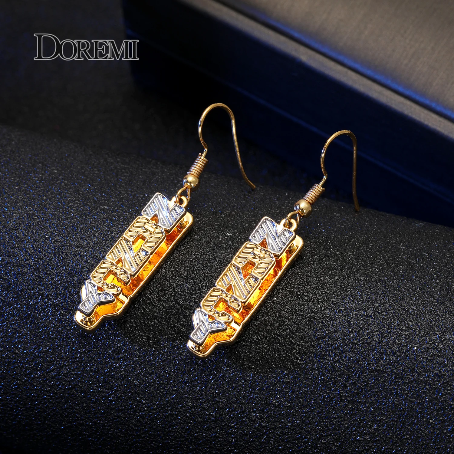 DOREMI New Custom Name Earrings with 2 Colors Layered Personalized Drop Letter Earrings for Women Stainless Christmas Gifts