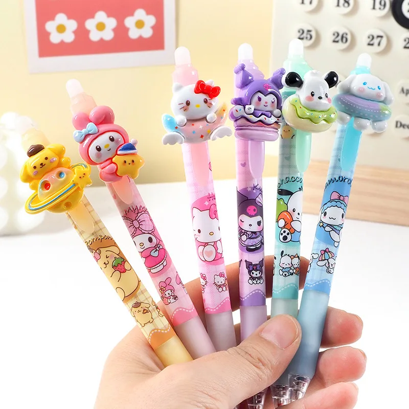 Sanrio Hello Kitty Kuromi Gel Pen 36pcs Cartoon Erasable Korean Cute Stereo Cartoon Resin Erasable Pen 0.5mm Blue Girl Gift Pens