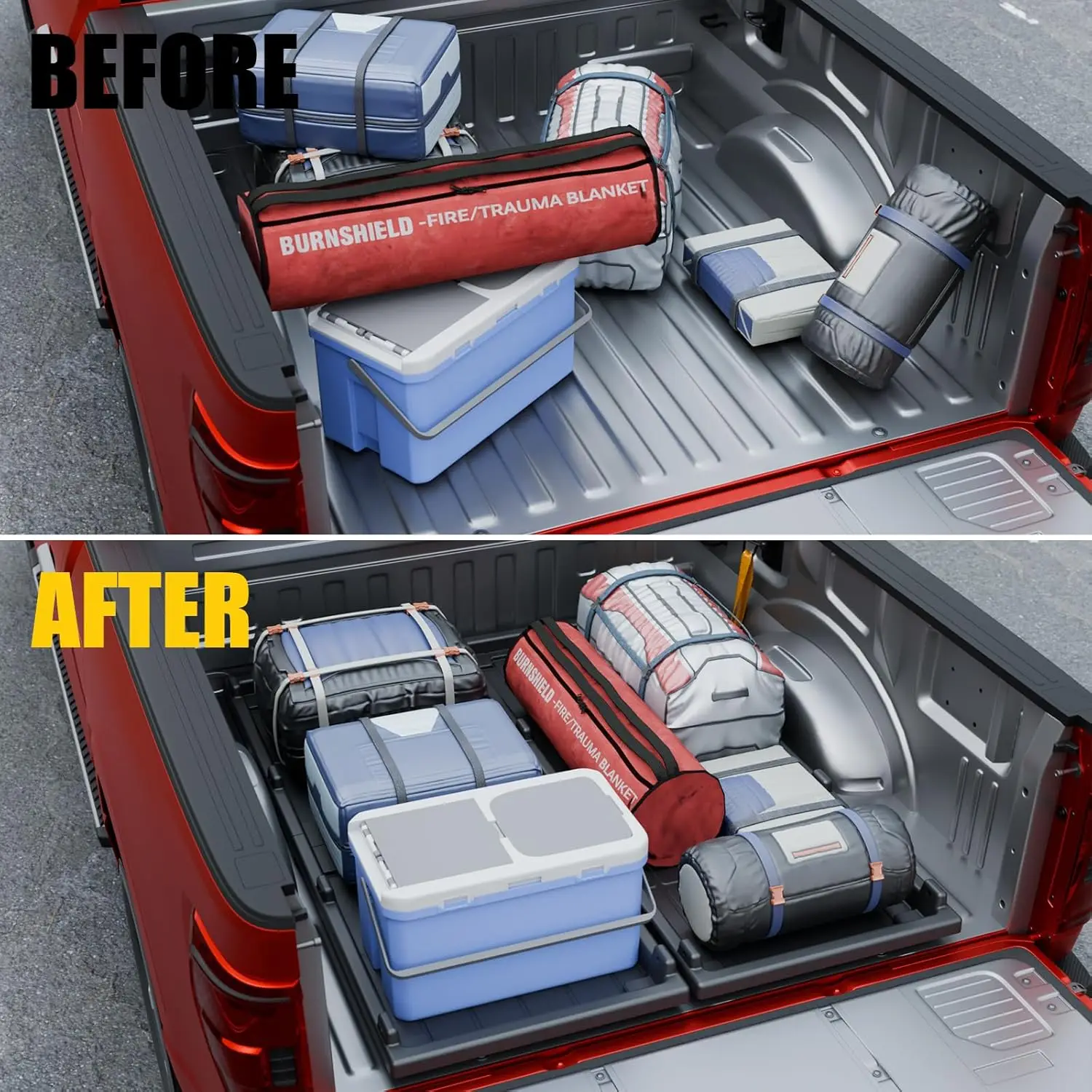 Slide-Out Truck Bed Cargo Tray for Ford F150, Chevy Silverado, etc. (5.2FT+ Bed ONLY), HDPE Lightweight Sliding Organizer