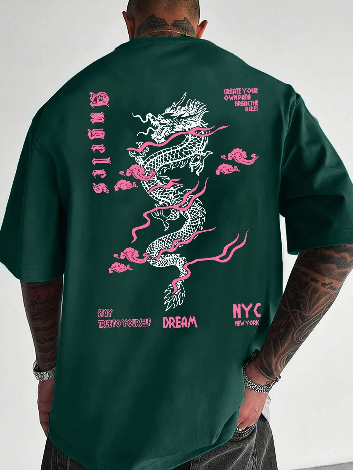 Bold Dragon and Cloud Art Graphic Tee Urban Street 100% Cotton Men's T-shirt Summer Breathable Lightweight Trendy Casual Shirts