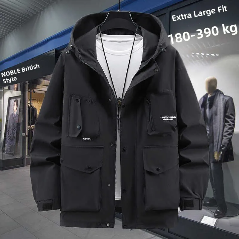

plus Size Men's Casual Hoodie Jaet Climbing Coat Windproof Polyester Fiber Long Sve Zipper Closure Outdoor Workwear