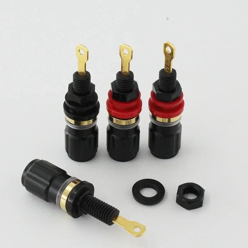 EIZZ 24K Gold Plated Red Copper Speaker AMP Binding Post HiFi Banana Jack Connector Terminal Socket Panel Chassis Mount