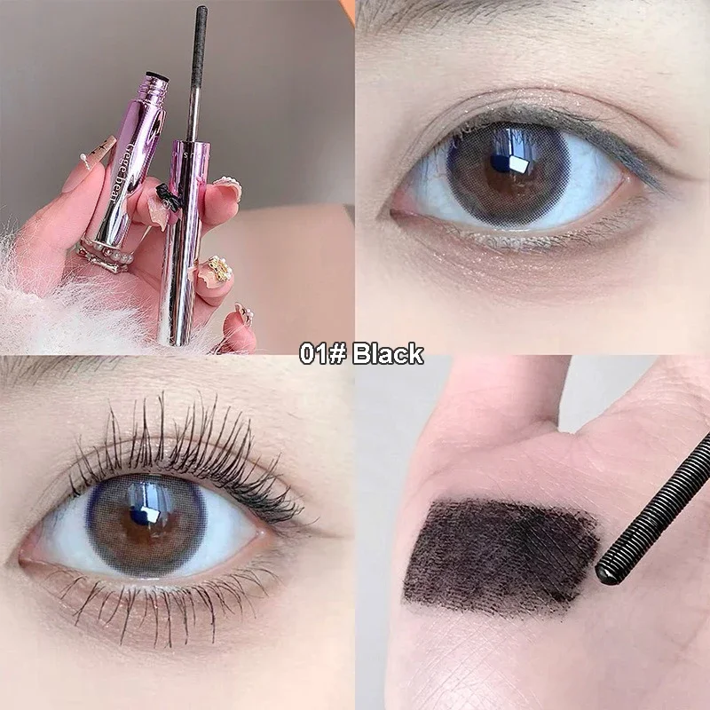 Mascara per ciglia in fibra di seta con testina in metallo Estensioni per ciglia arricciate a lunga durata Strumento per trucco occhi allungante ad asciugatura rapida 4D