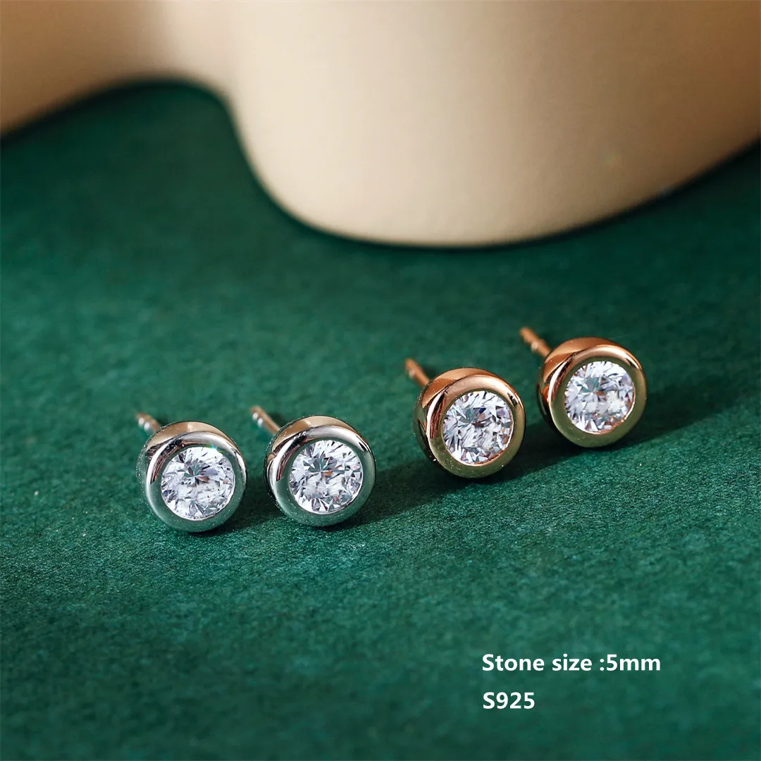 Buyee 925 Sterling Silver Bead Earring Light Zircon Simple Round Earring for Woman Man Fashion Punk Rock Fine Jewelry Earring