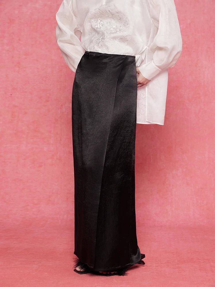 

Ele New Chinese Sle Light Dr iny ацетатная юбка с высокой талией Hanfu женская премиум-класса имитация цельного дизайна