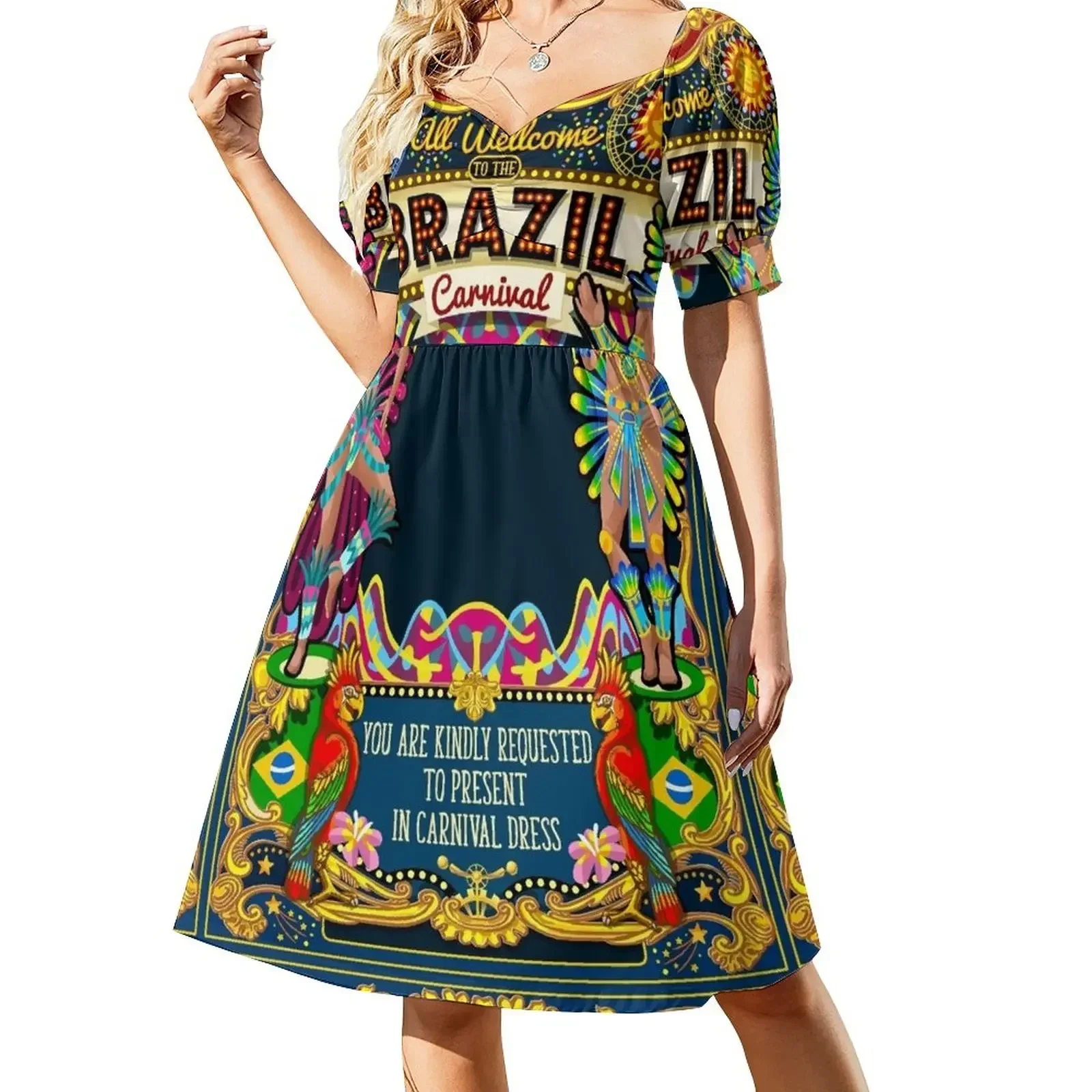 Rio Carnival Poster Theme Brazil Carnaval Mask Show Parade Sleeveless Dress bandage dress Dress