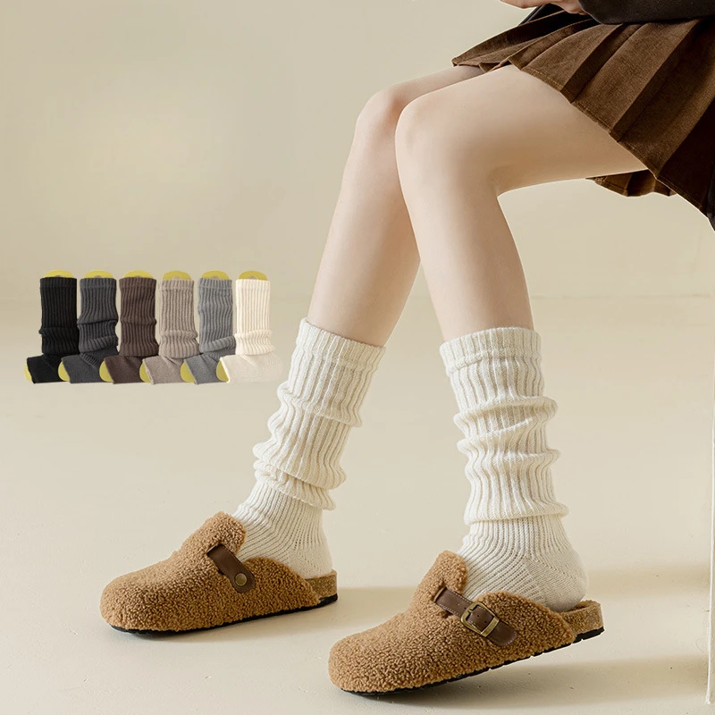 Plush Thick Needle Foot Warmers Leg Socks Knitted Leg Socks for Women Korean Version Solid Color Warm Full Leg Socks