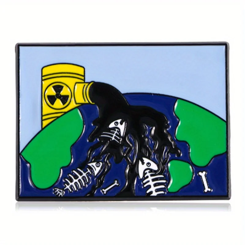 Cartoon Environmentalist Brooch Protects Ocean Resists Discharge Nuclear Wastewater. Sea Turtle Whale Needle Badge